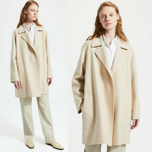 NWOT Theory 38% CASHMERE Coat Overlay DF Double Face Oatmeal Mélange - Picture 1 of 17
